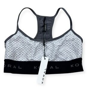 Koral Sports Bra Women's XS White Gray Mesh Lined Racerback Athletic Yoga Gym